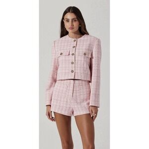 NWT ASTR The Label Cropped Tweed Jacket Pink Sz Small $110 New Preppy